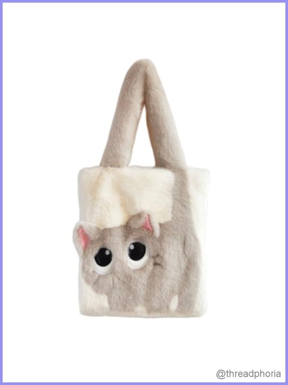 Plush Cat Tote Bag Faux Rabbit Fur Shoulder Handbag Cute Kitty Purse
